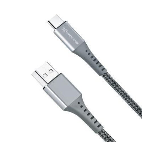 Кабель Grand-X USB-type C FC-12G 3A, 1.2m, Fast Сharge, nylon braided, BOX, Grey