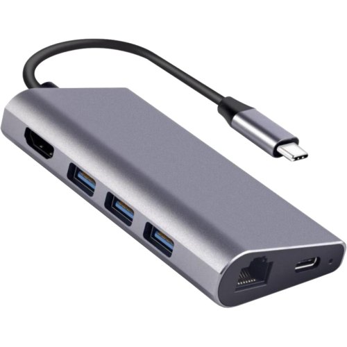 Адаптер Dynamode USB3.1 Type-C to HDMI + 3хUSB3.0 + Gigabit LAN + USB Type-C Charging + SD/MicroSD до 4K HD 3840x2160 (Dock-USB-TypeC-HDMI-USB3.0-RJ45