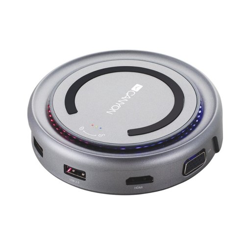 Док-станція CANYON CNS-TDS07DG 6-в-1 USB Type C з бездротовою зарядкою, Срібний (CNS-TDS07DG)
