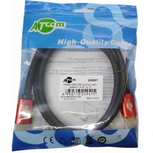 Кабель HDMI - HDMI, 300см, Atcom Red/Gold (24943), v2.0, 4K, пакет, 3м