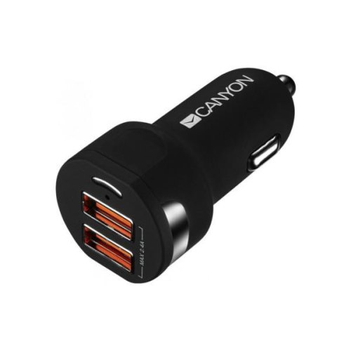 Автомобільний зарядний пристрій CANYON CNE-CCA04B 2xUSB 2.4A Black-Orange (CNE-CCA04B)