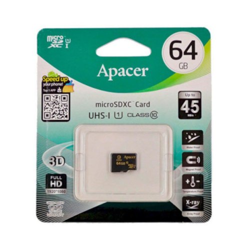 microSDXC карта 64GB Apacer class10 UHS-1 (AP64GMCSH10U1-R)