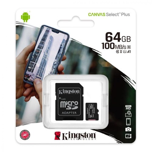 microSDXC карта 64Gb Kingston class10 з SD адаптером UHS-I R100MB/s (SDCS2/64GB)