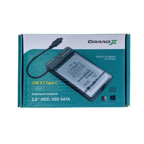 Зовнішня кишеня 2,5, Grand-X для HDD 2,5 USB 3.1 Type-C (HDE31)