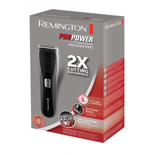 Машинка для стрижки Remington Pro Power Precision Steel, мережа+акум., роторний мотор, насадок-2, сталь, чорний