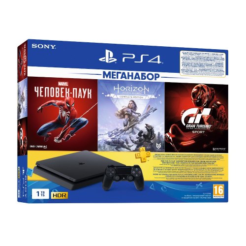 Ігрова приставка Sony PlayStation 4 1TB Чорна (Spider Man & Gran Turismo & Horizon Zero Dawn + підписка PSPlus на 3 місяці)