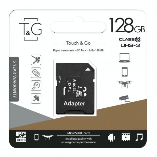 microSDXC карта 128GB T&G class10 UHS-3 з SD адаптером (TG-128GBSD10U3-01)