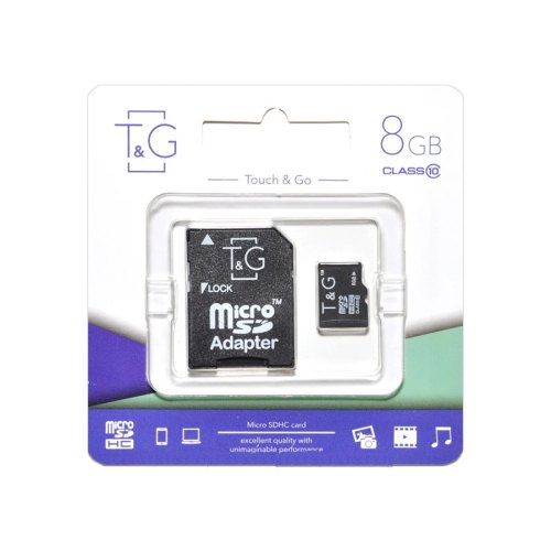 microSDHC карта 8GB T&G class10 UHS-1 з SD адаптером (TG-8GBSD10U1-01)