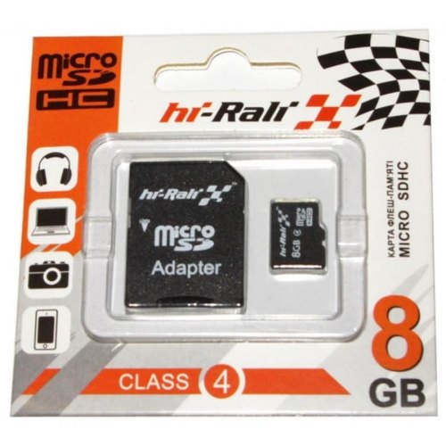 microSDHC карта 8GB Hi-Rali class 4 з адаптером (HI-8GBSDCL4-01)