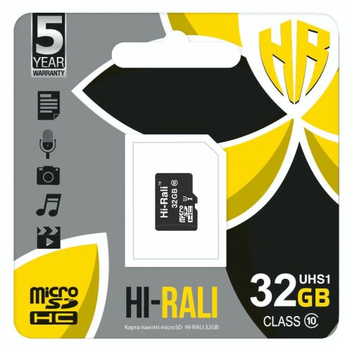 microSDHC карта 32GB Hi-Rali class 10 UHS-1  без  адаптера (HI-32GBSD10U1-00)