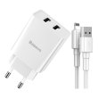 МЗП Baseus Speed Mini Dual-U Charger 10.5W (+ lightning cable), White