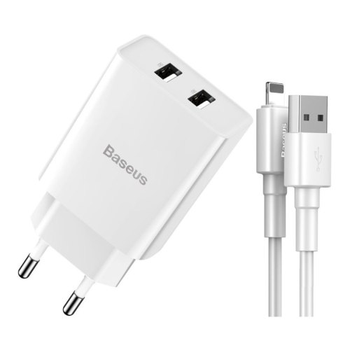 МЗП Baseus Speed Mini Dual-U Charger 10.5W (+ lightning cable), White
