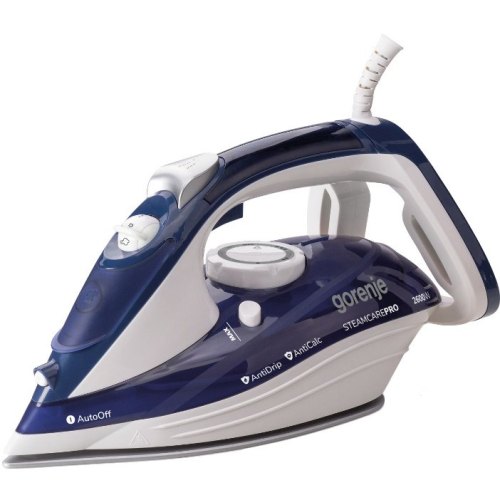 Праска Gorenje, 2600Вт, 350мл, паровий удар 95гр, верт. відпарювання, антинакип, автовідключення, керам. підошва, синьо-білий