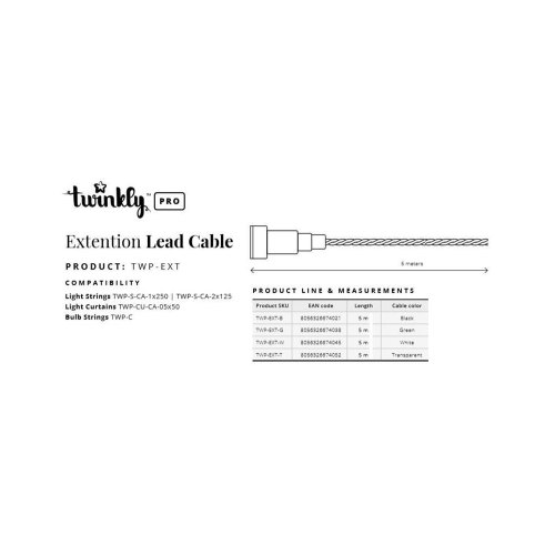 Подовжувач кабелю Twinkly Pro AWG22 PVC кабель, 5м, прозорий