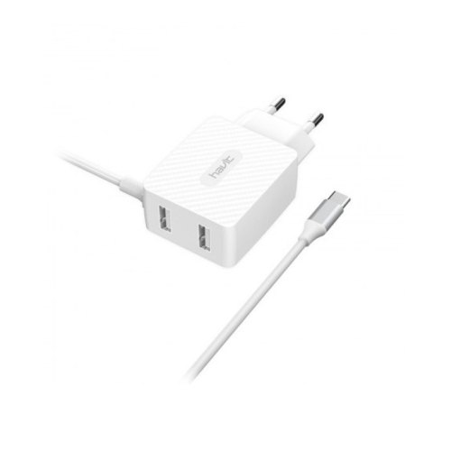 Мережевий зарядний пристрій HAVIT HV-H144 Dual Travel Charger With Type-C cable , white (25861)