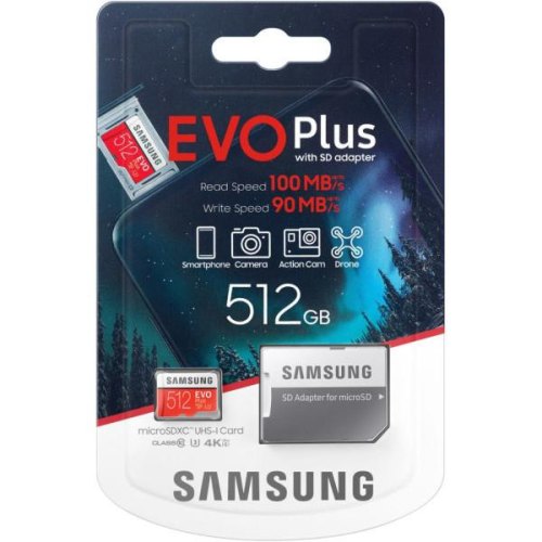 microSDXC карта 512GB Samsung EVO Plus class10 UHS-1 з SD адаптером (MB-MC512HA/RU)