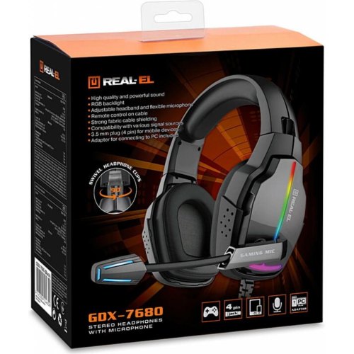 Гарнітура дротова ігрова Real-El GDX-7680 Black (EL124100046)