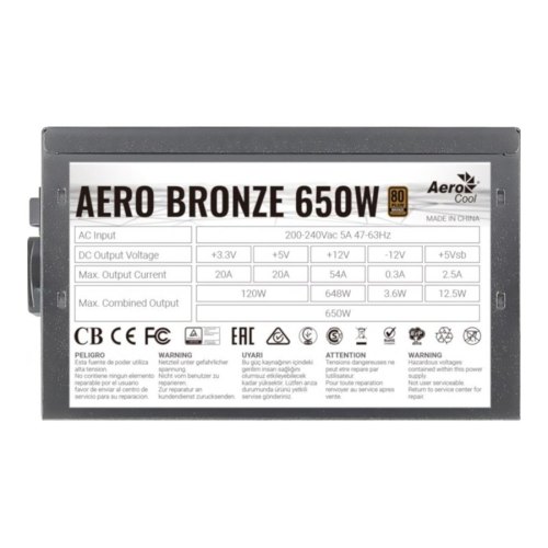 Блок живлення AeroCool Aero Bronze 650W (80+ Bronze) 650Вт