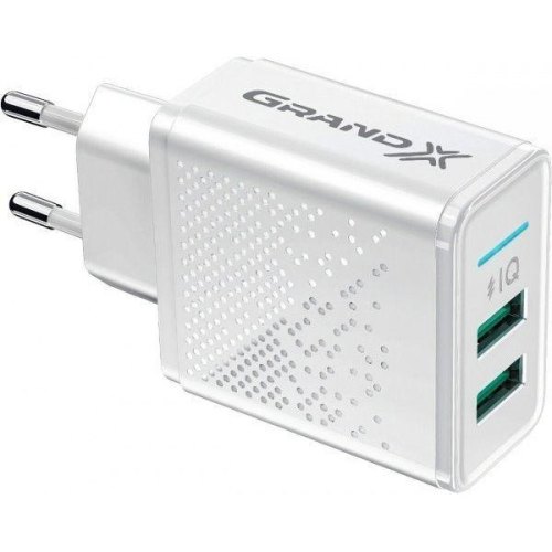 МЗП Grand-X CH-60W 2USB 5V 3,1A із захистом від перевантаження, White