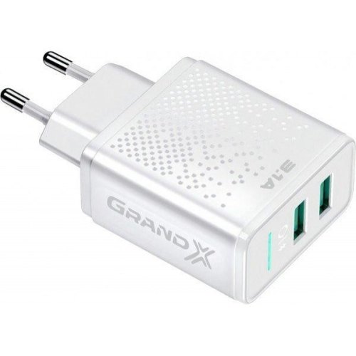 МЗП Grand-X CH-60W 2USB 5V 3,1A із захистом від перевантаження, White