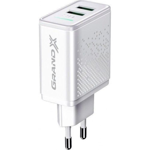 МЗП Grand-X CH-60W 2USB 5V 3,1A із захистом від перевантаження, White
