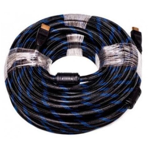 Кабель HDMI - HDMI, 1500см, PowerPlant (KD00AS1206), v1.4, позолочені коннектори, Нейлон, з 2-ма феритами, 15м