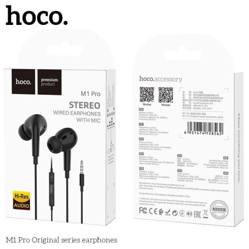 Гарнітура дротова Hoco M1 Pro 3.5 mm Stereo Sound, Black