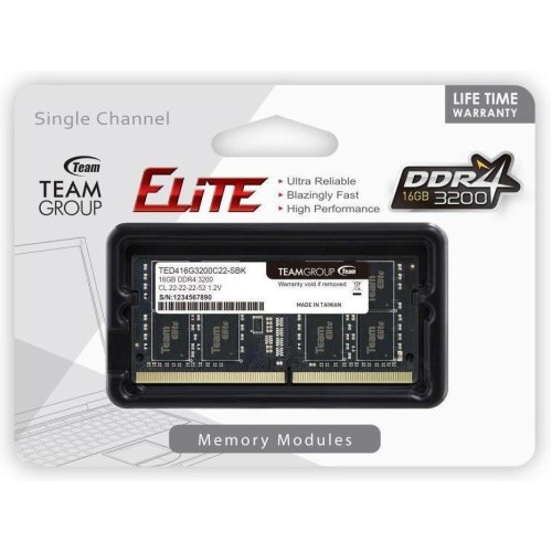 Модуль пам'яті, SO-DIMM DDR4, 16GB, 3200MHz, Team Elite (TED416G3200C22-S01)