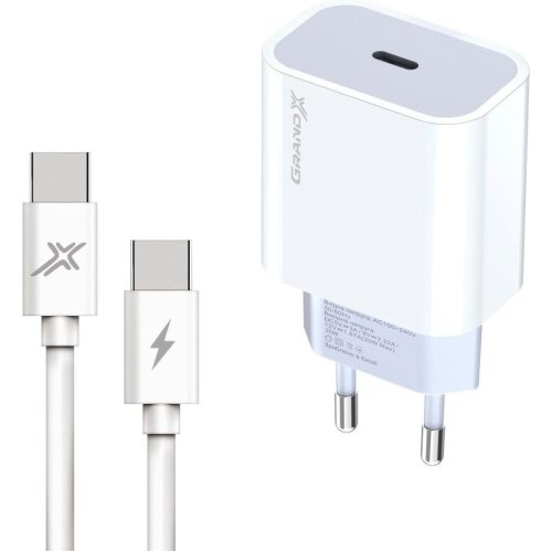 МЗП Grand-X CH-770 (USB-C 20W PD3.0 швидка зарядка QC4.0, FCP, AFC + кабель Type-C-Type-C), White (CH-770C)