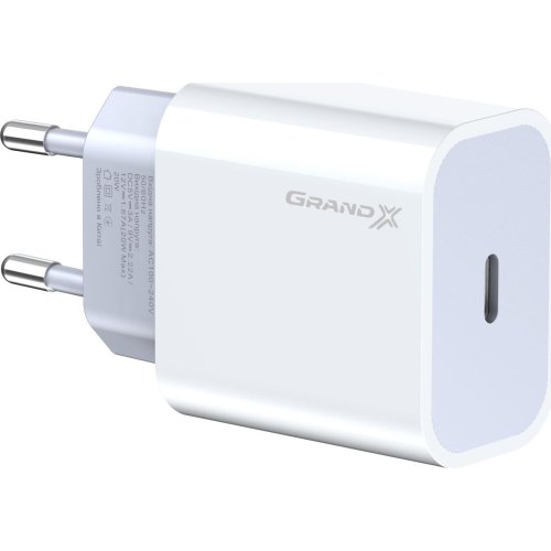 МЗП Grand-X CH-770 (USB-C 20W PD3.0 швидка зарядка для iPhone і Android QC4.0, FCP, AFC), White (CH-770)