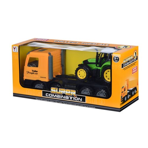 Same Toy Машинка інерційна Super Combination Тягач жовтий із трактором
