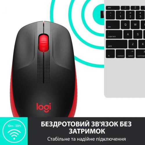 Миша бездротова, Logitech M190 Wireless Red, оптична, 1000dpi, 1xAA, радіо (910-005908)