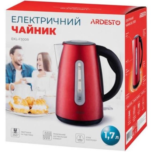 Електрочайник Ardesto 1.7л, Strix, метал, червоний