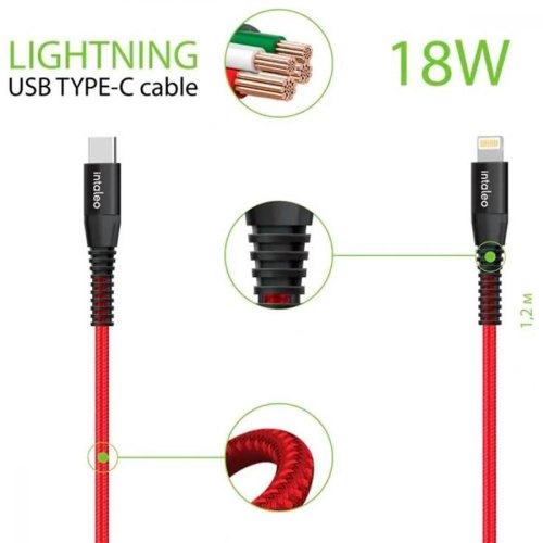 Кабель Intaleo CBRNYTL1 Type-C to Lightning 18W 1.2м (червоний)