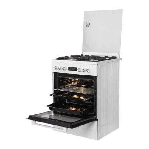Плита Beko комбінована, 65л, 60x60см, дисплей, конвекція, чавун, білий