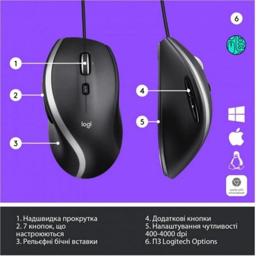 Мишка дротова Logitech Advanced M500s Black (910-005784)