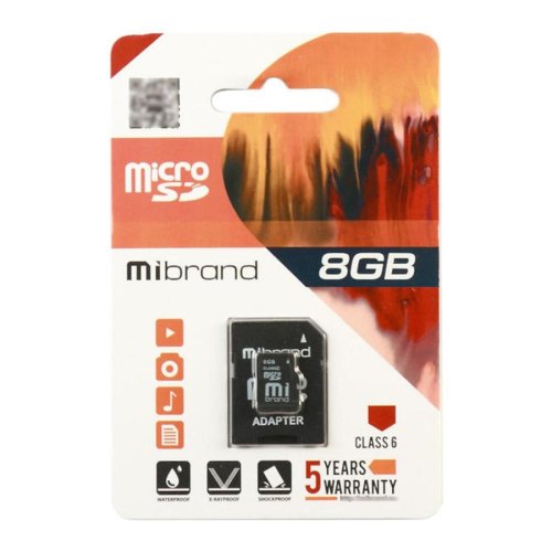 microSDHC карта 8GB Mibrand class6 з SD адаптером (MICDC6/8GB-A)