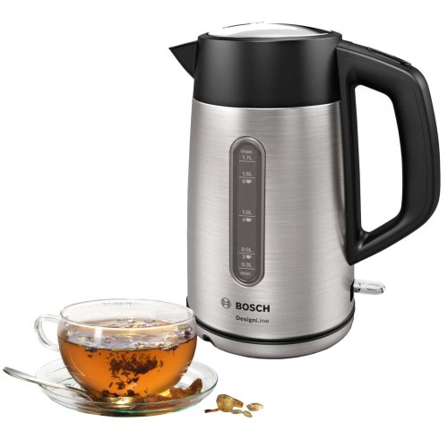 Електрочайник Bosch 1.7л, метал, сріблясто-чорний