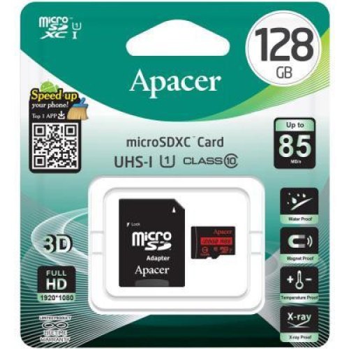 Карта пам'яті Apacer microSD 128GB C10 UHS-I R85MB/s + SD
