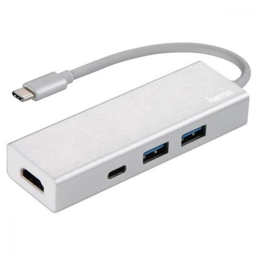 USB-C хаб Hama Aluminium 2x USB-A USB-C HDMI Silver (00135756)