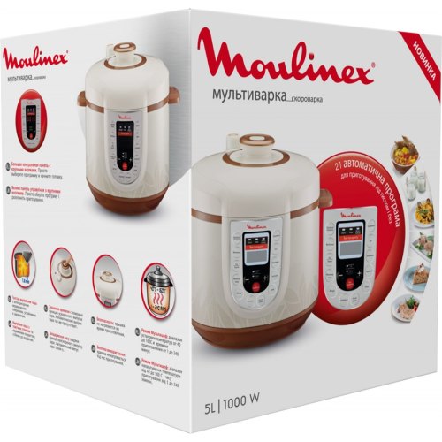 Мультиварка Moulinex, 1000Вт, чаша 5л, сенсорне керування, метал/пластик, біла (CE501134)