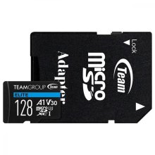 TEAM 128 GB microSDXC UHS-I (U3) V30 A1Team Elite + SD-адаптер TEAUSDX128GIV30A103