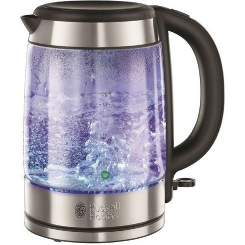 Електрочайник Russell Hobbs Glass, 1.7л, скло, підсвічування, сріблясто-чорний