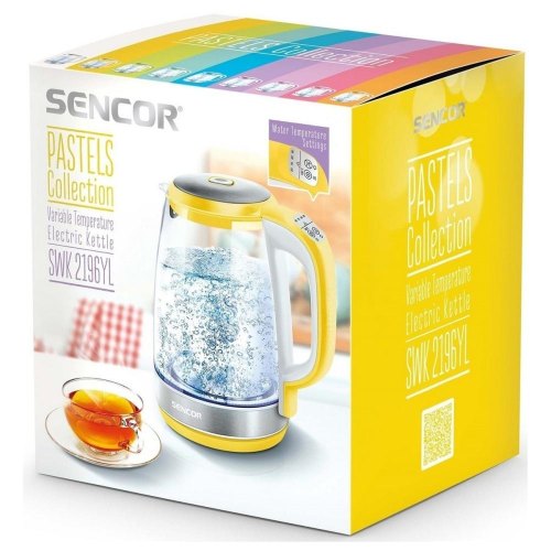 Електрочайник Sencor 2л, Strix, скло, 5 темп.реж, жовтий