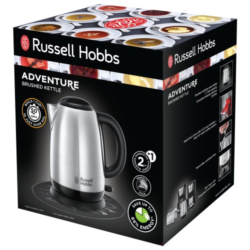 Електрочайник Russell Hobbs Adventure 1.7л, метал, сріблясто-чорний