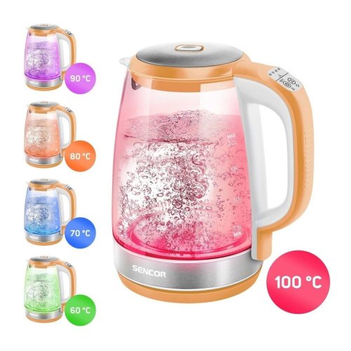 Електрочайник Sencor 2л, Strix, скло, 5 темп.реж, помаранчевий