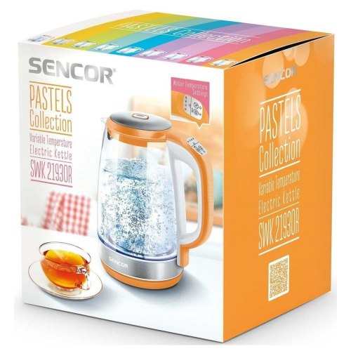 Електрочайник Sencor 2л, Strix, скло, 5 темп.реж, помаранчевий