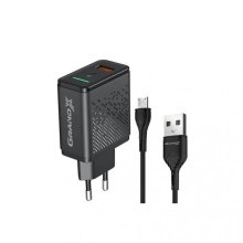 МЗП Grand-X CH-650M (USB 3.6V-6.5V 3A, 6.5V-9V 2A, 9V-12V 1.5A QC3.0 + кабель USB-microUSB), color Black (CH-650M)