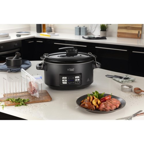 Повільноварка Russell Hobbs SouseVide, 350Вт, чаша-6.5л, електронне керув., 2 щупи, вакууматор, нерж. сталь, чорний