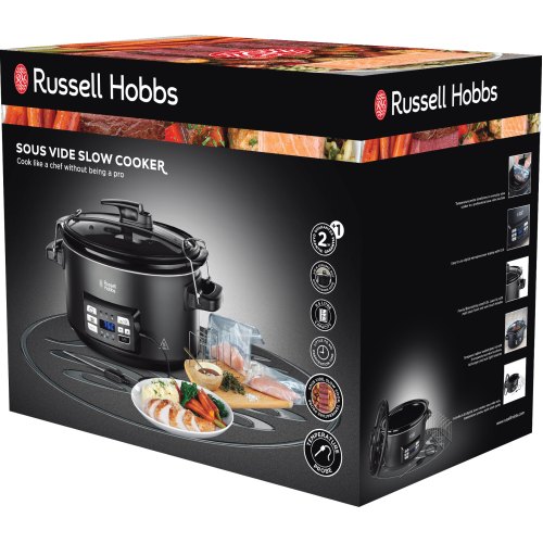 Повільноварка Russell Hobbs SouseVide, 350Вт, чаша-6.5л, електронне керув., 2 щупи, вакууматор, нерж. сталь, чорний